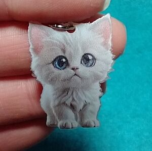 Cute white kitten blue eyes pink ears wire dangle earrings